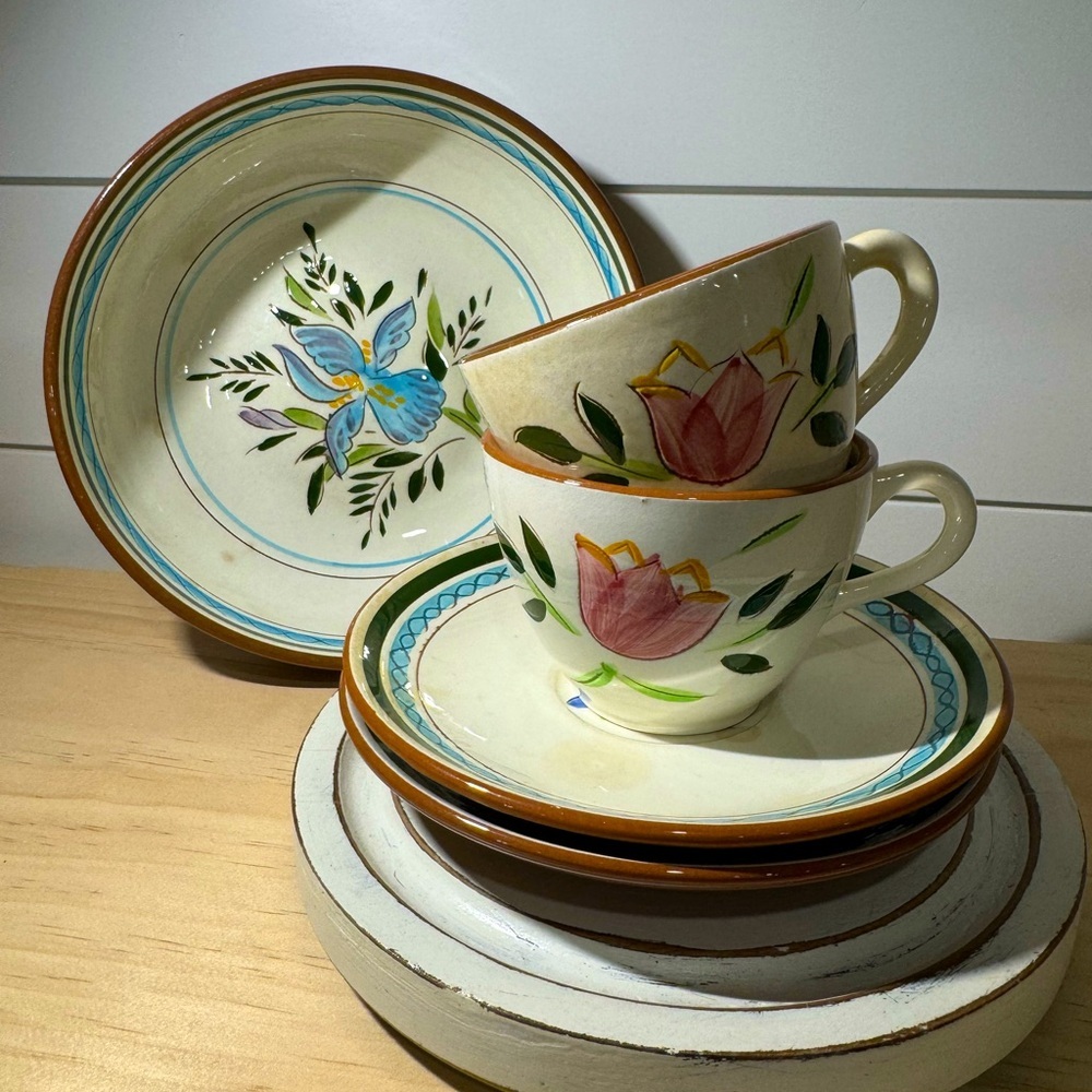 Vintage Stangl Pottery- Country Garden Set- Serving Bowl & 2 cups and saucers